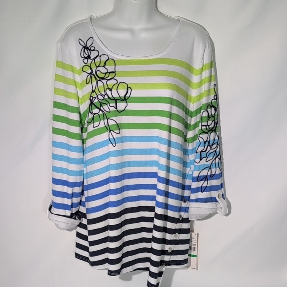 Ruby Rd. Multicolor Striped Long Sleeve Top